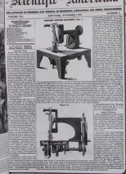 The original model of the sewing machine by Isaac Merrit Singer (1811-75) from The Scientific American, 1st November 1851